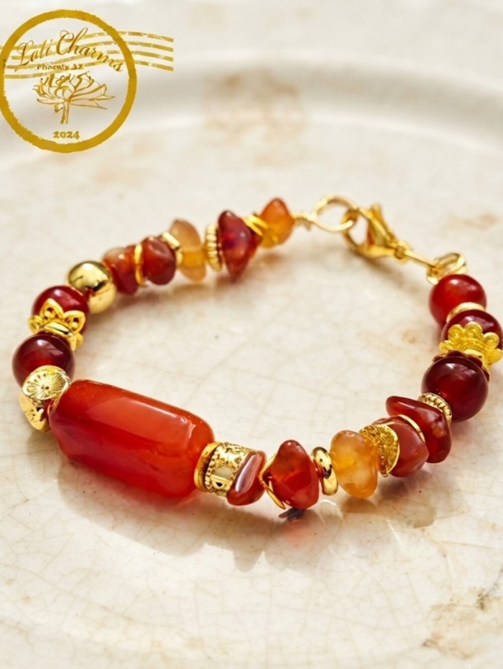 Fiery Creative Carnelian Nugget Handmade Artisan Bracelet In 18K Gold Plated